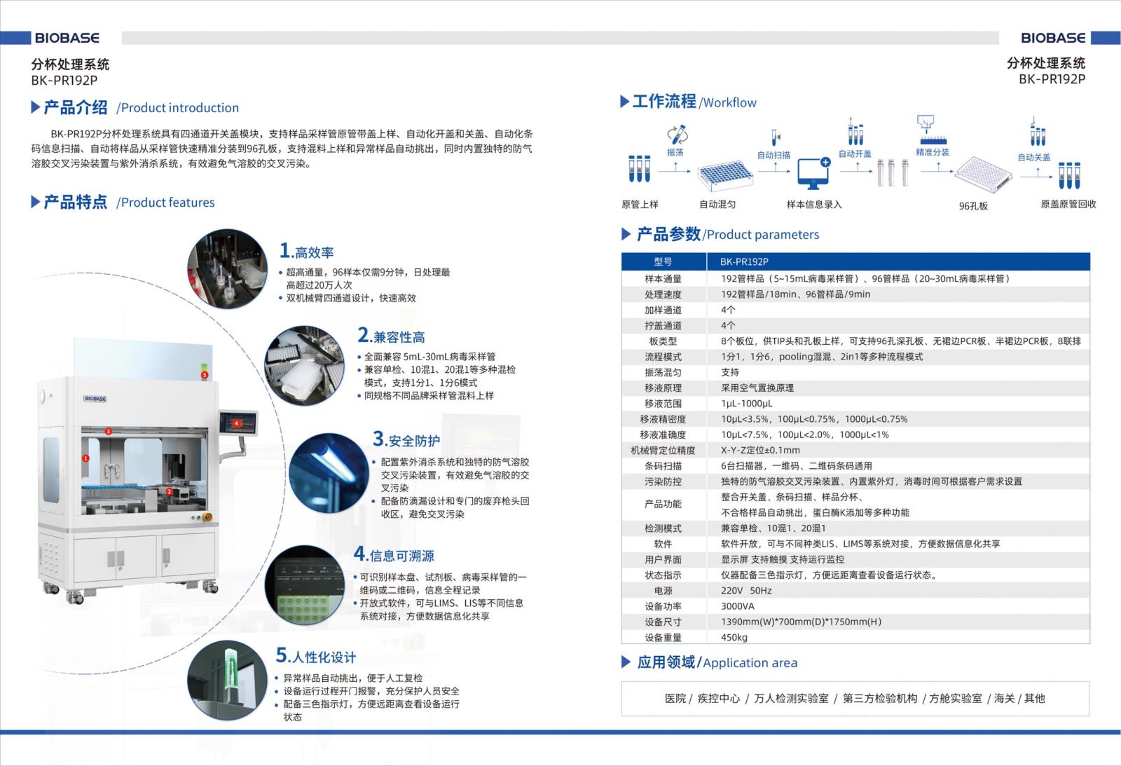 192通量分杯处理系统  192个/批次（5-15ml病毒采样管）96个/批次（20-30ml病毒采样管）